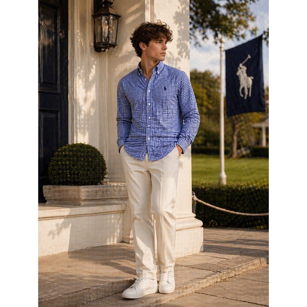 RALPH LAUREN Boys Shirt XL 18-20 Long Sleeve Multicolor Plaid Blue‎ Check Cotton
